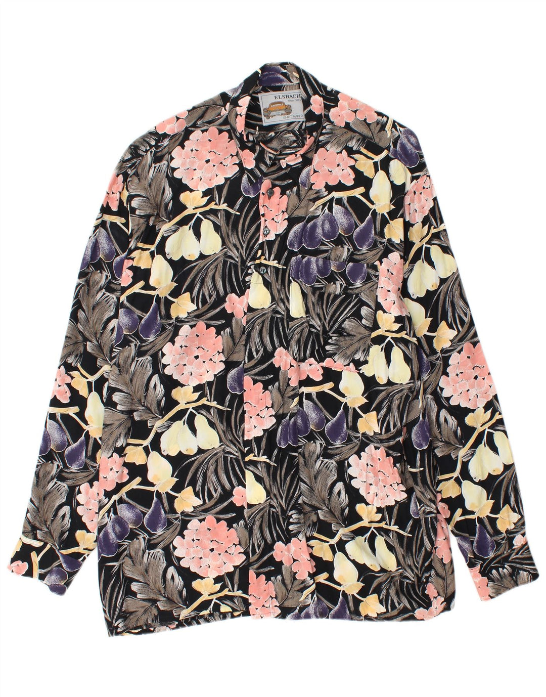 Męska koszula pulowerowa ELSBACH rozmiar 41/42, duża czarna wiskoza w kwiaty