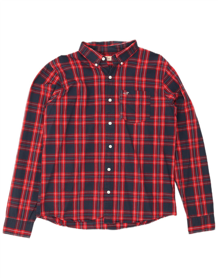 HOLLISTER Męska koszula flanelowa XL, bawełniana w granatową kratkę