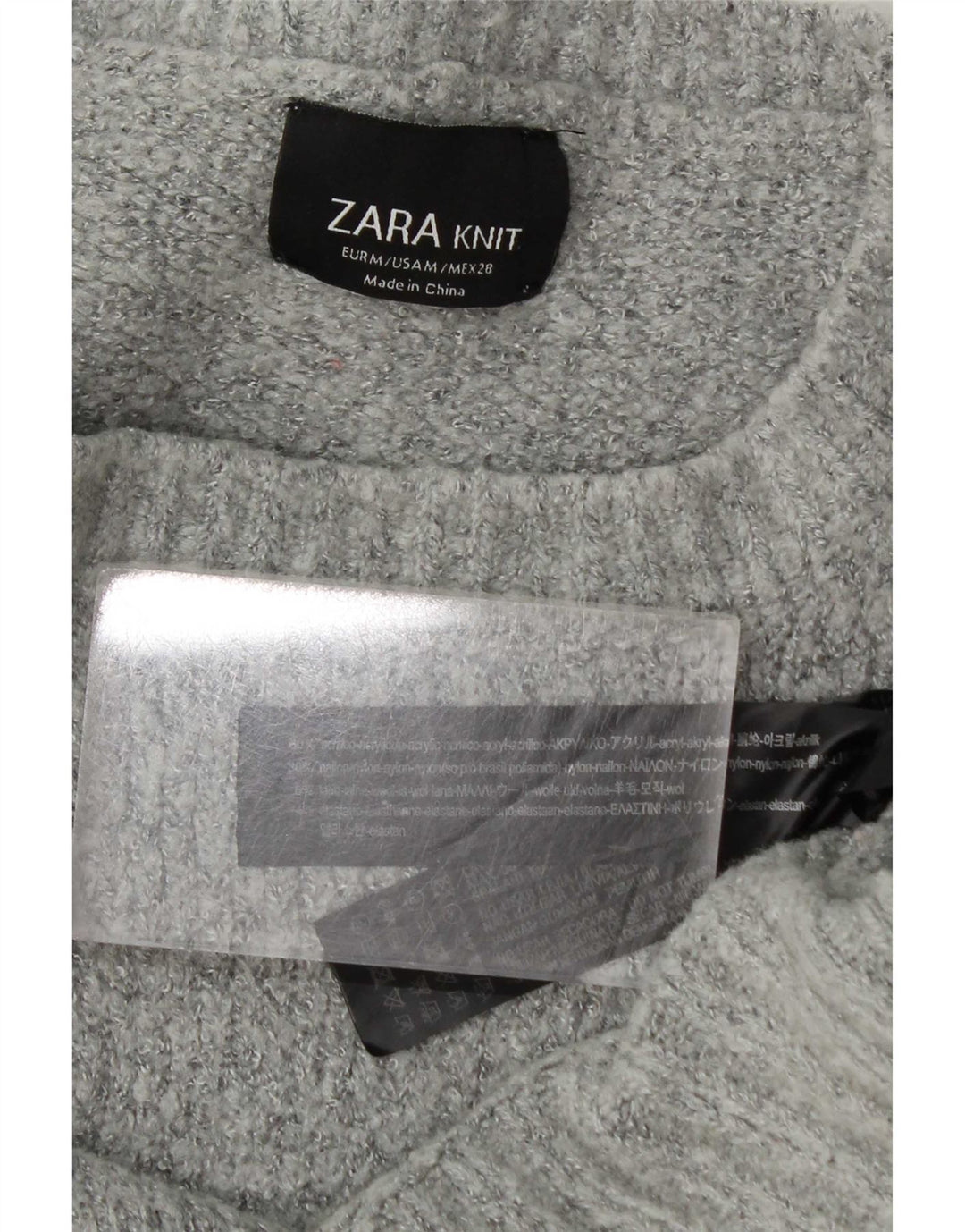 Damski sweter oversize z wycięciem pod szyją Zara UK 14 Średni szary akryl