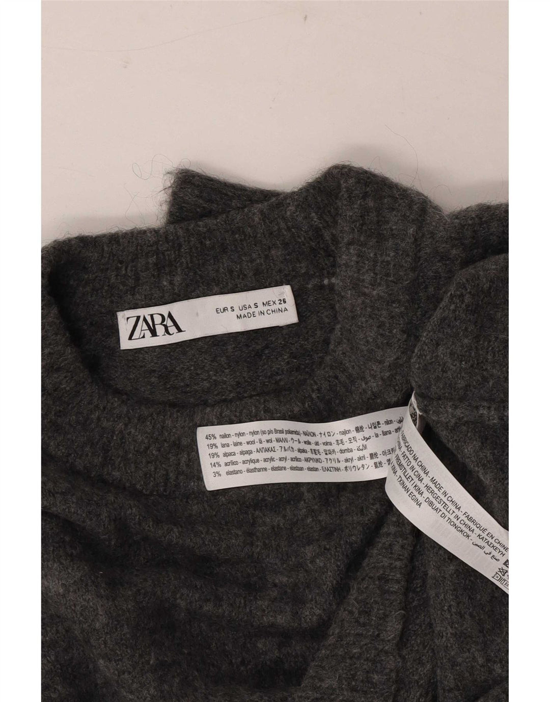 Damski sweter oversize z dekoltem w łódkę Zara UK 10, mały, szary nylon