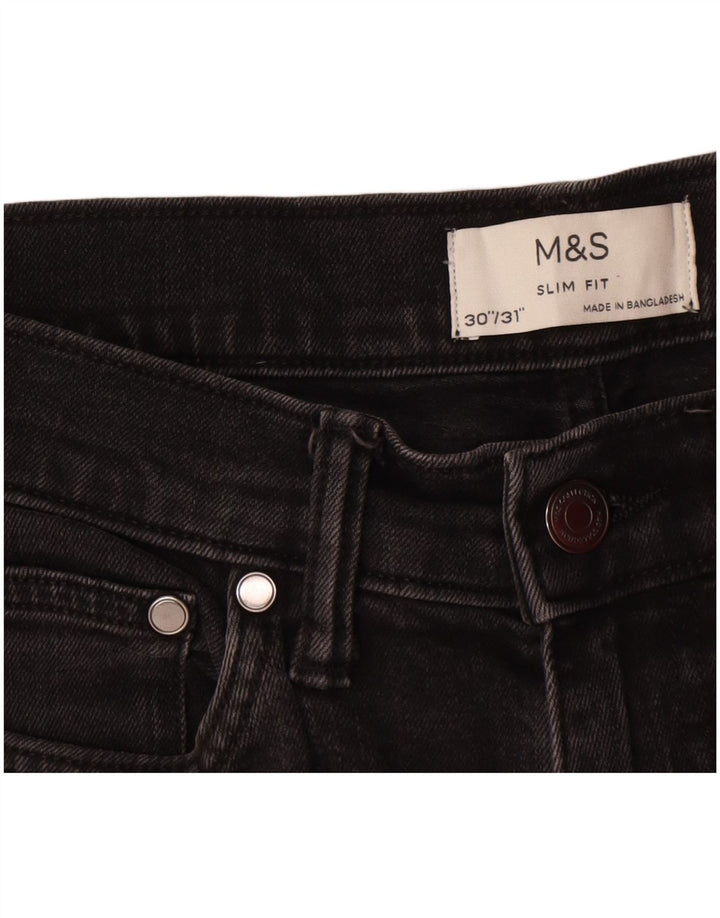 Marks & Spencer Męskie jeansy slim W30 L28 Czarne bawełniane