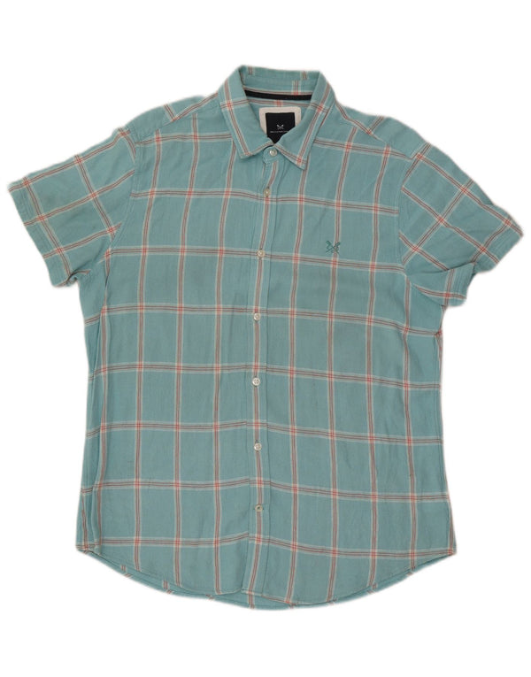 Crew Clothing Męska koszula z krótkim rękawem w dużą turkusową kratkę, wiskoza
