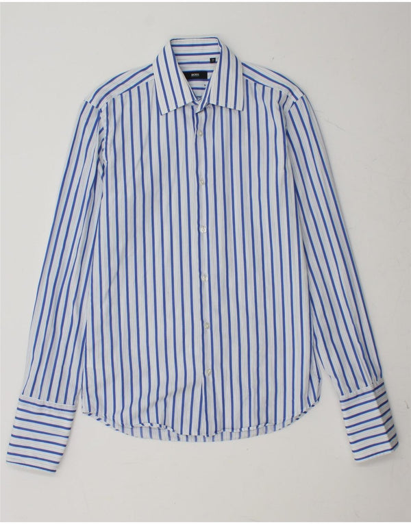 Męska koszula wizytowa HUGO BOSS, rozmiar 38 15, bawełniana w średnie niebieskie paski