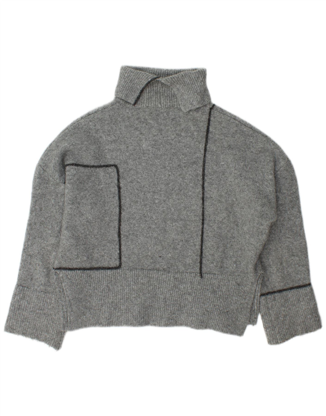 Damski sweter oversize Zara z golfem UK 10, mały, szary, akrylowy