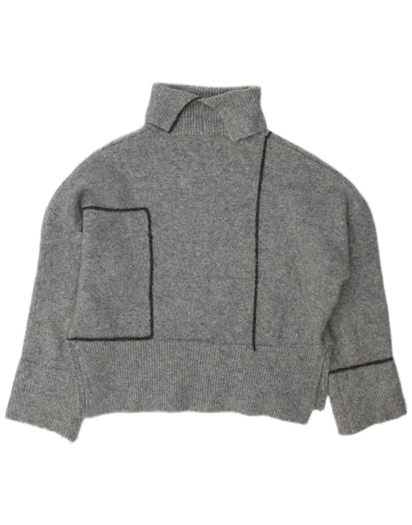 Damski sweter oversize Zara z golfem UK 10, mały, szary, akrylowy