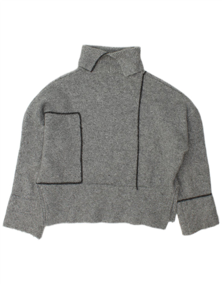 Damski sweter oversize Zara z golfem UK 10, mały, szary, akrylowy