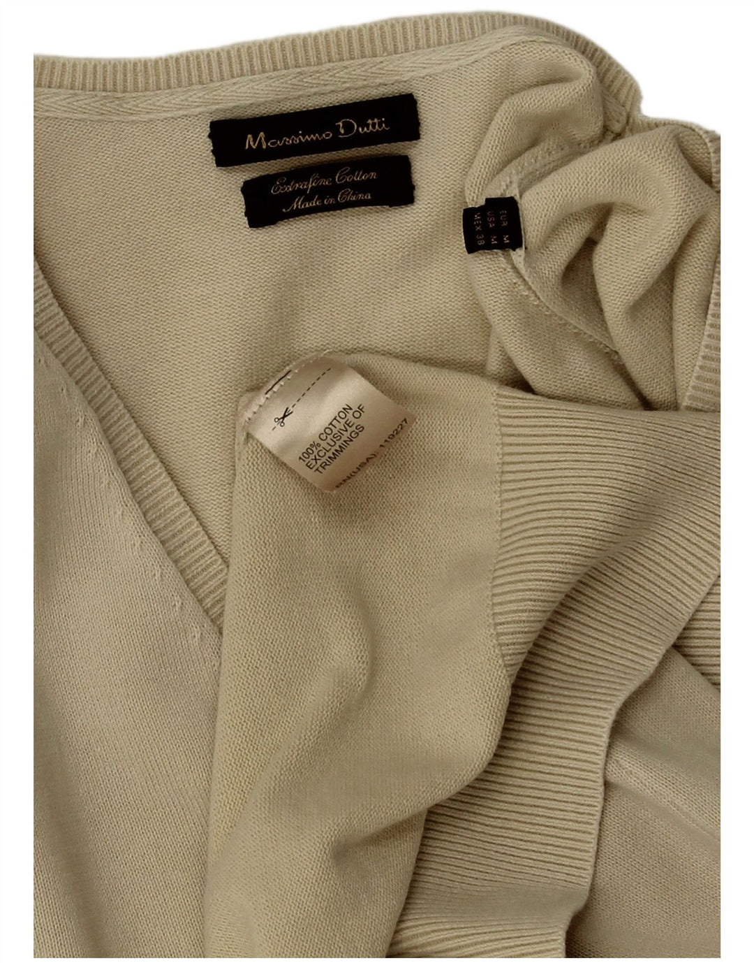 Męski sweter Massimo Dutti z dekoltem w kształcie litery V, średnio beżowy, bawełniany
