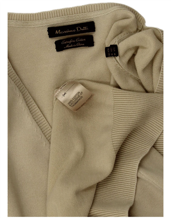 Męski sweter Massimo Dutti z dekoltem w kształcie litery V, średnio beżowy, bawełniany