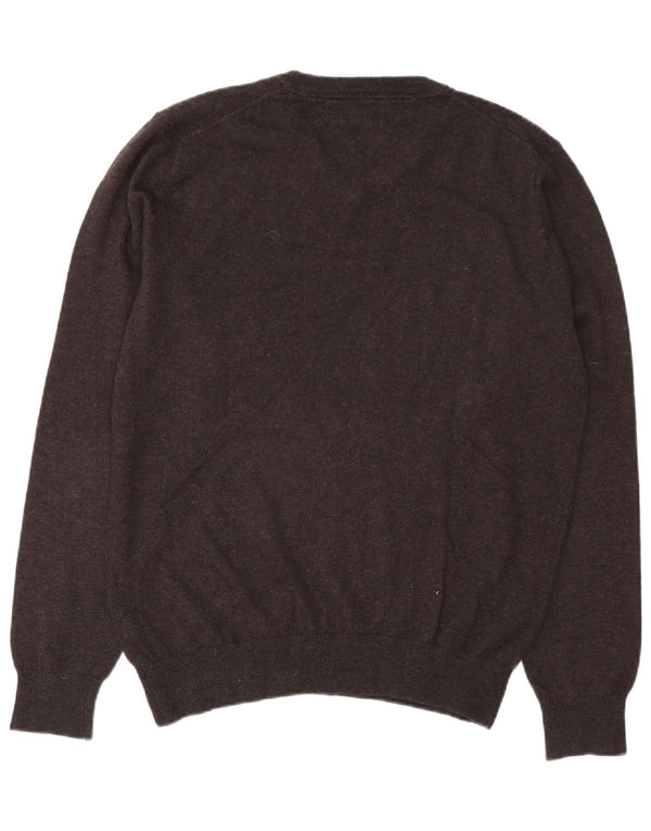Męski sweter Tommy Hilfiger z dekoltem w kształcie litery V, średniej wielkości brązowa wełna