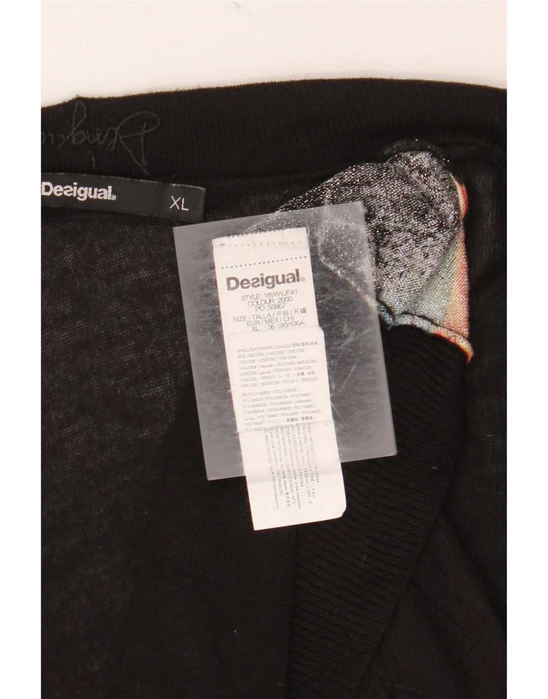 DESIGUAL Damski graficzny top z długim rękawem UK 18 XL Czarny wiskozowy motyl