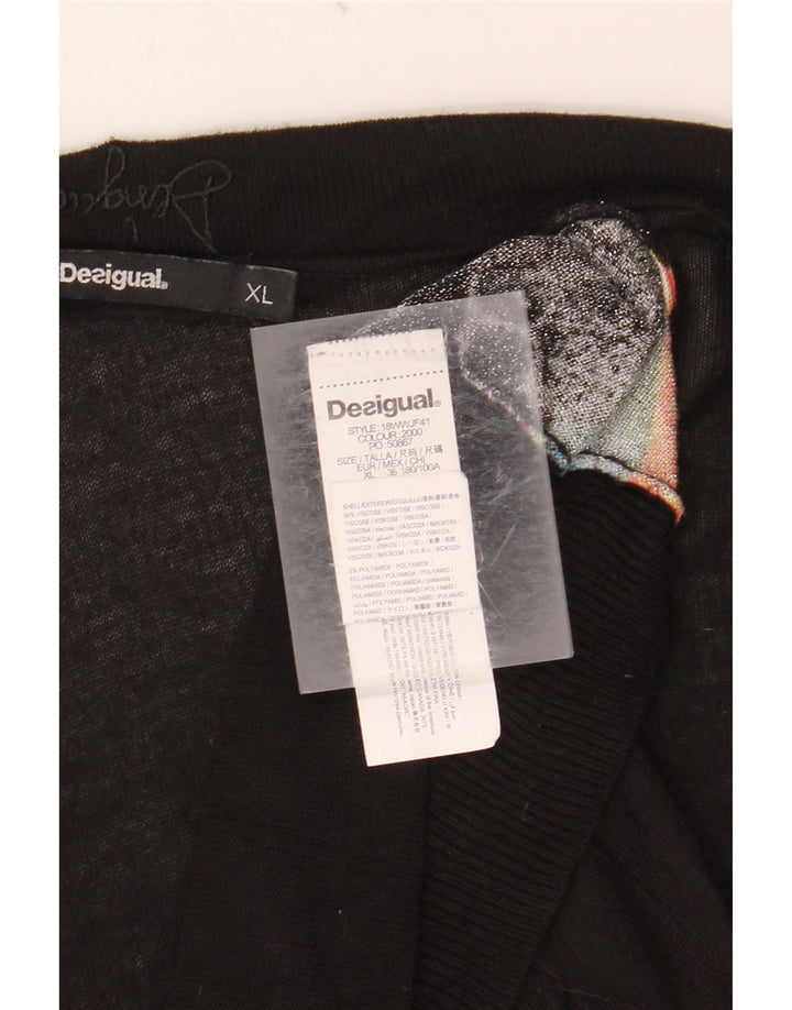 DESIGUAL Damski graficzny top z długim rękawem UK 18 XL Czarny wiskozowy motyl