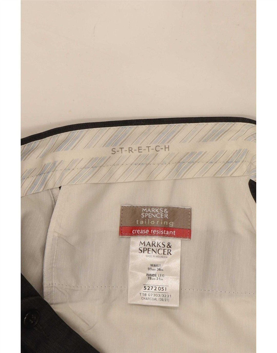 Męskie spodnie garniturowe Marks & Spencer ze stretchem W36 L31, szary poliester