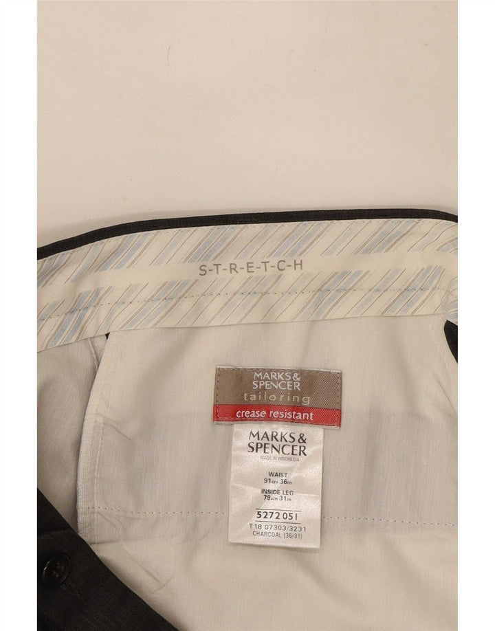 Męskie spodnie garniturowe Marks & Spencer ze stretchem W36 L31, szary poliester