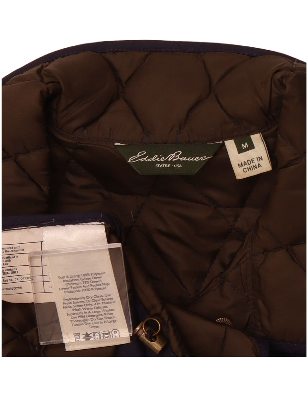 Damska pikowana kurtka ocieplana EDDIE BAUER UK 14, średni granatowy poliester
