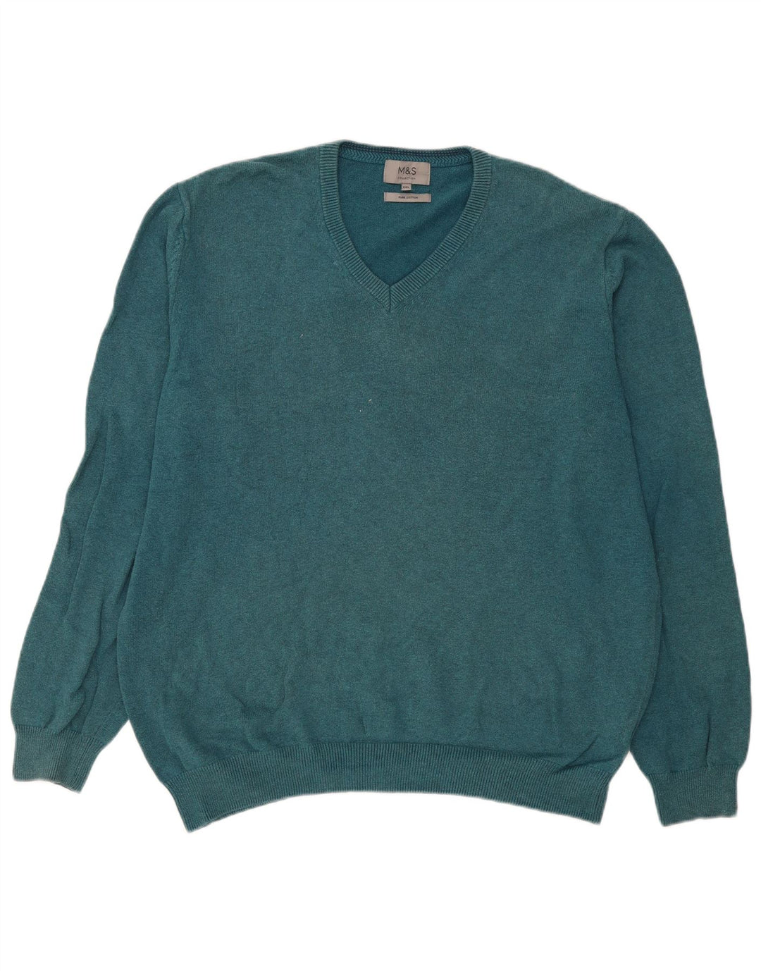 Marks & Spencer Męski sweter z dekoltem w kształcie litery V, 2XL, niebieski, bawełniany
