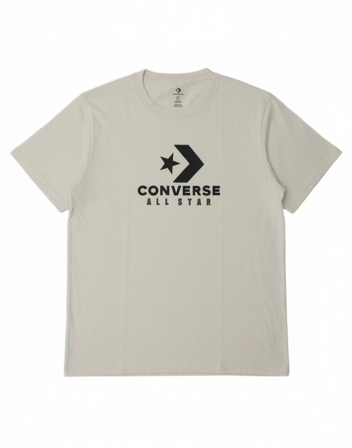 CONVERSE Mens Graphic T-Shirt Top Medium Off White Cotton