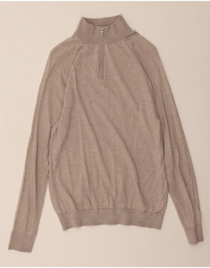 Męski sweter zapinany na zamek REISS, duży, szary, wełniany