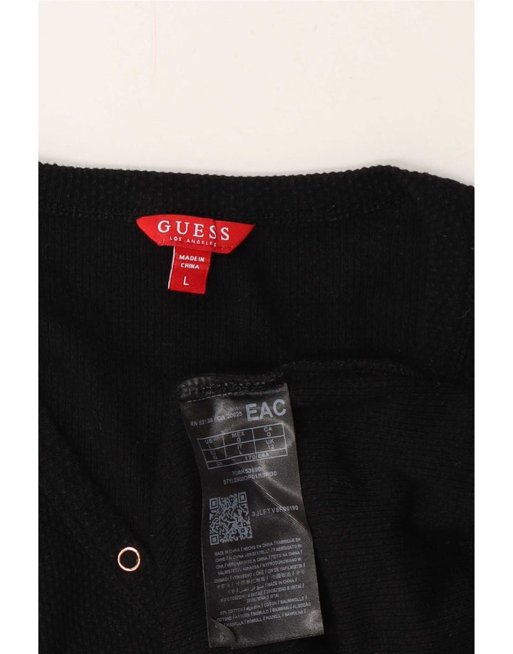 Guess Top damski z długim rękawem UK 12, średni czarny, bawełniany