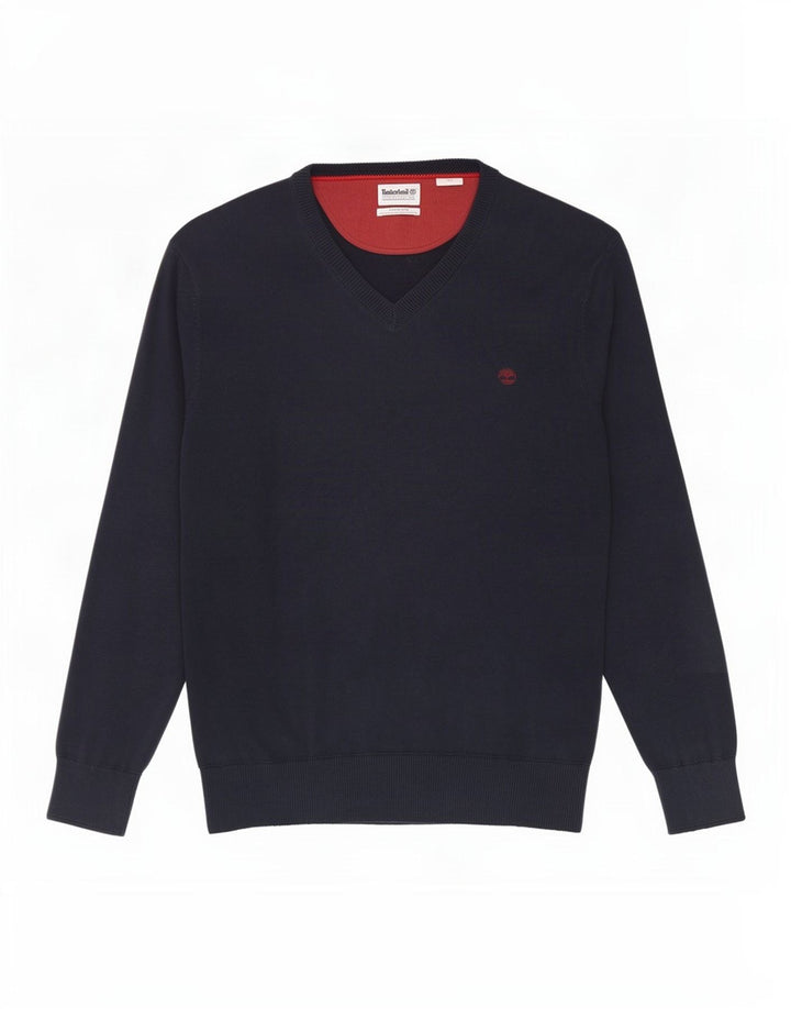 Męski sweter Timberland z dekoltem w szpic, średni granatowy, bawełniany
