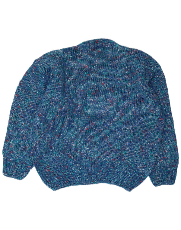 Vintage damski sweter z wycięciem pod szyją, UK 16, duży, niebieski nakrapiany