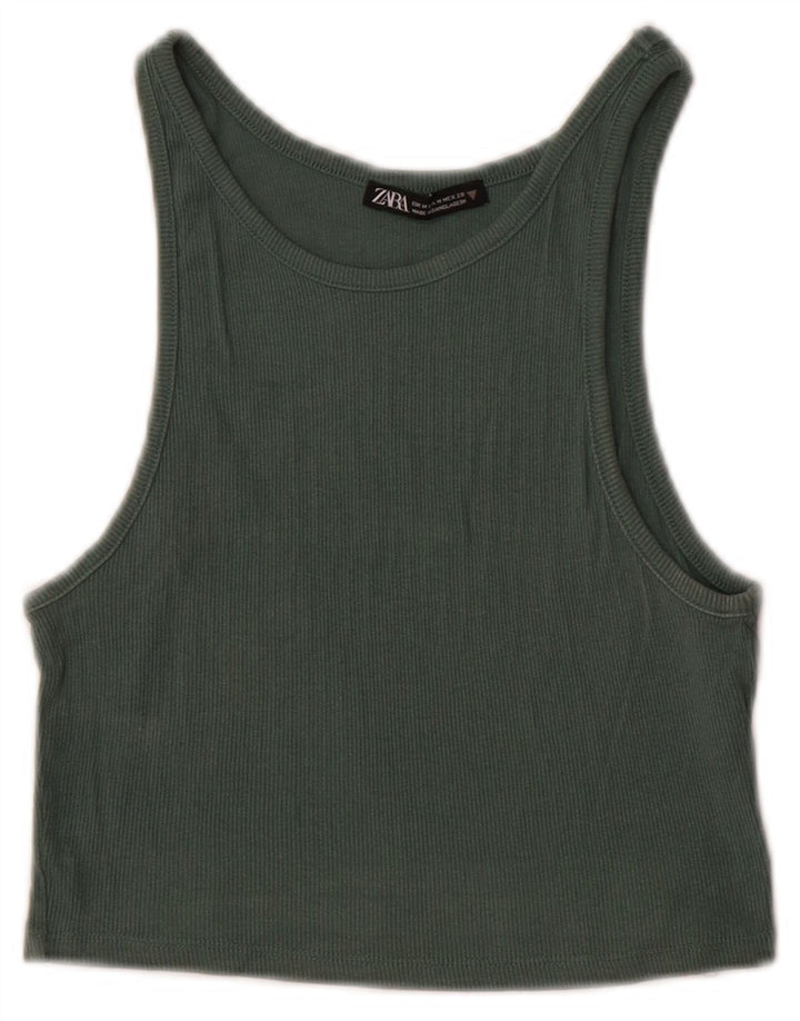 Damska kamizelka Zara Crop Top UK 12 Średnia zielona bawełna