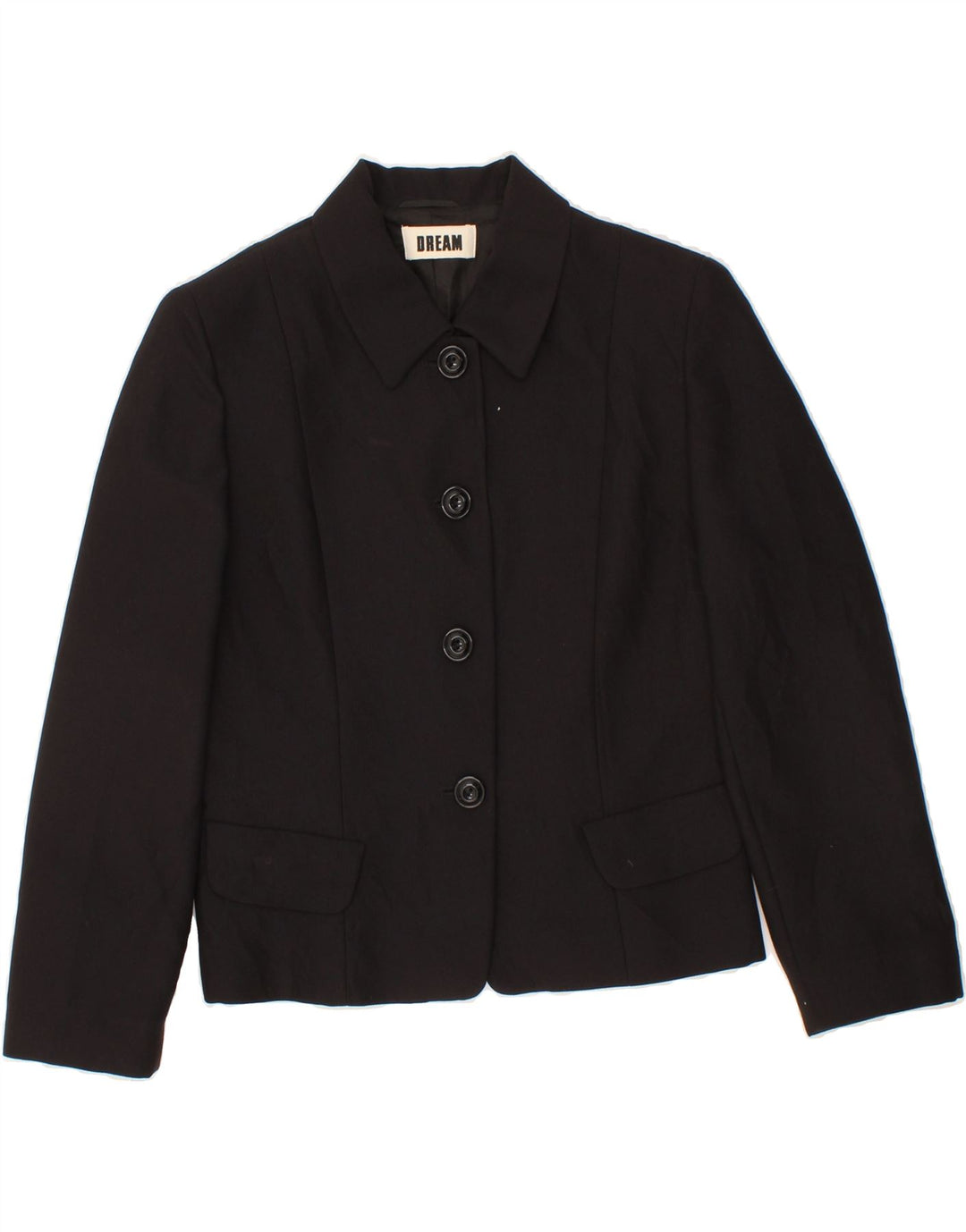 DREAM Womens 4 Button Blazer Jacket UK 12 Medium Black Polyester Vintage Dream and Second-Hand Dream from Messina Hembry 