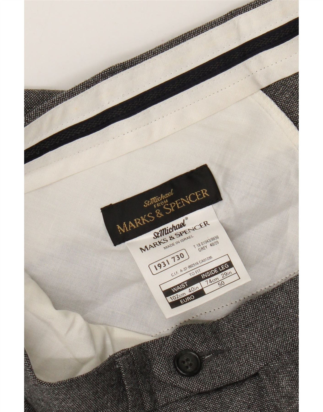 Marks & Spencer Męskie spodnie garniturowe St. Michael W40 L29 Szara wełna