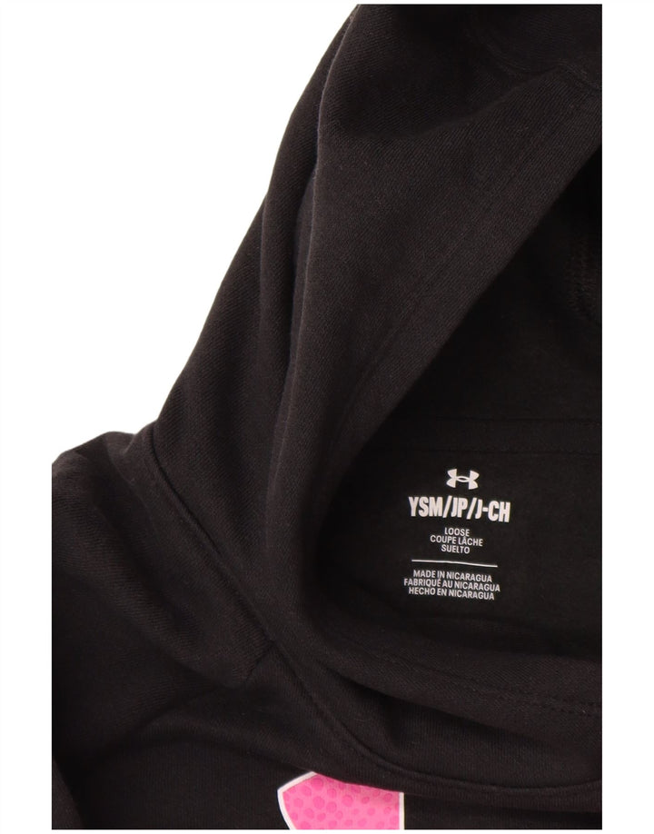 Dziewczęcy sweter z kapturem UNDER ARMOUR z grafiką, 7-8 lat, mały, czarny, bawełniany