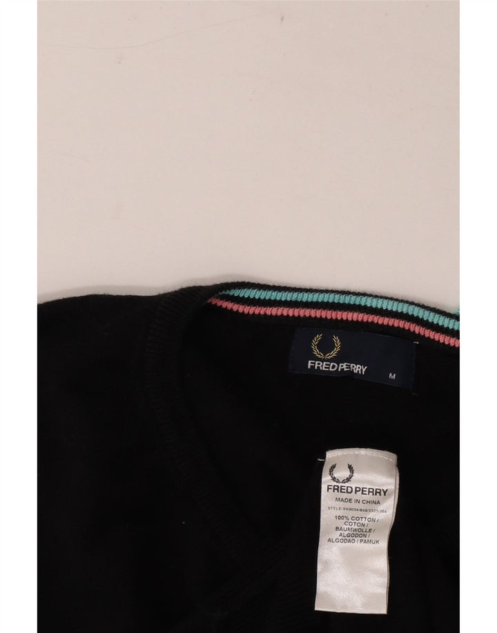 Męski sweter Fred Perry z dekoltem w kształcie litery V, średniej wielkości, czarny, bawełniany