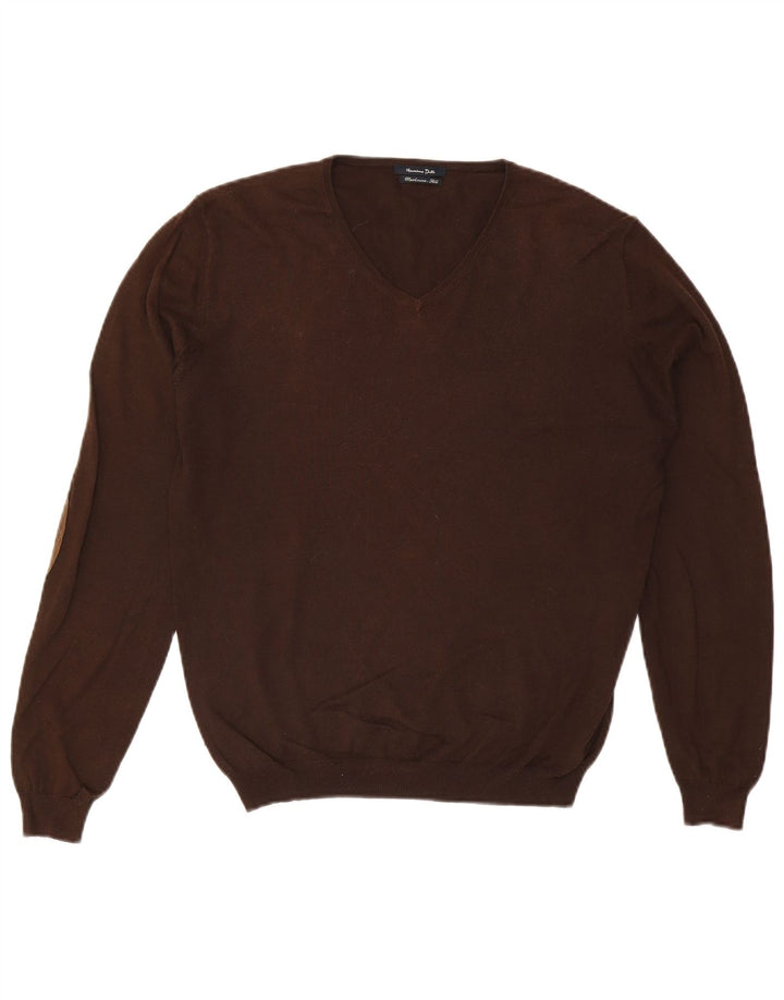 Męski sweter Massimo Dutti z dekoltem w kształcie litery V, średniobrązowy, kaszmirowy