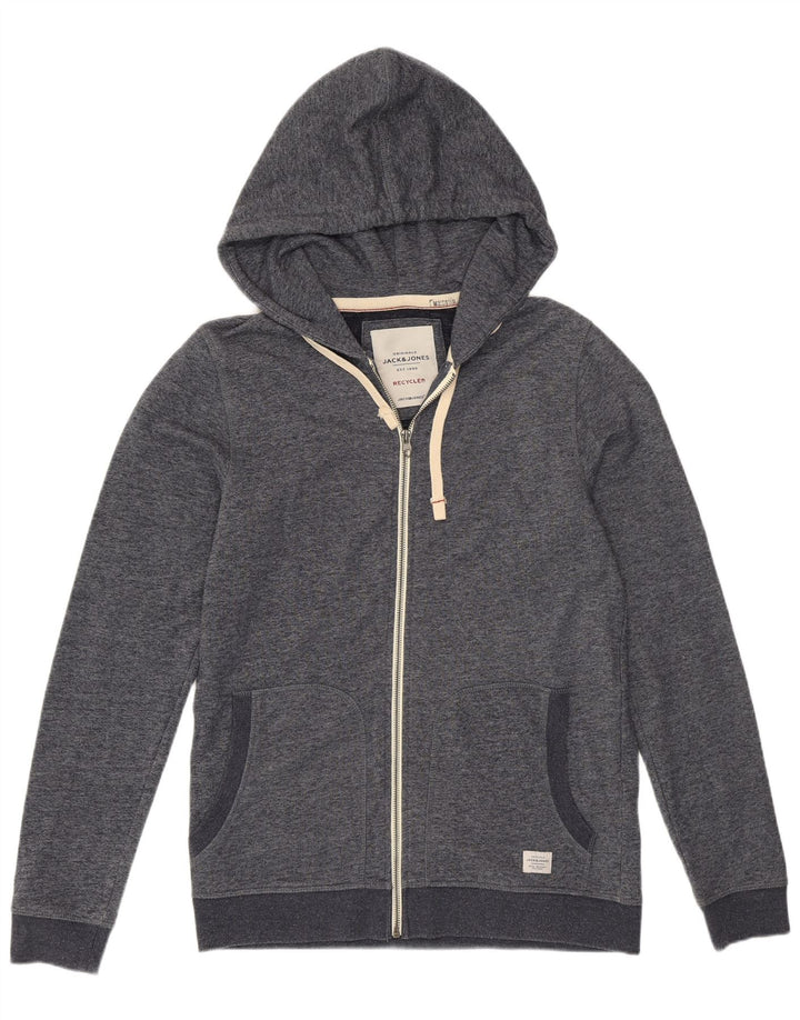 Męski sweter z kapturem i zamkiem Jack & Jones, średnioszary, nakrapiany poliester