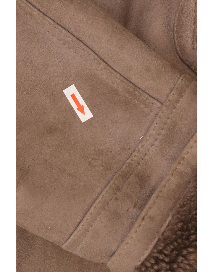 Vintage damski płaszcz oversize z owczej skóry IT 46, duży szary shearling