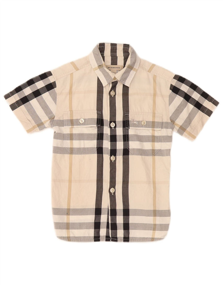 Koszula chłopięca z krótkim rękawem Burberry, 3-4 lata, w beżową kratę