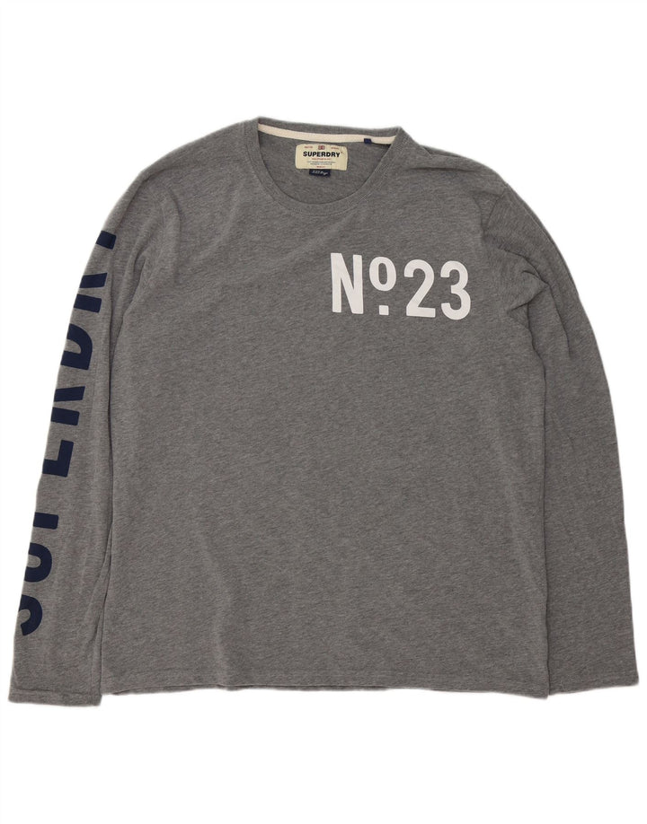 Męski top graficzny Superdry z długim rękawem 3XL, szary, bawełniany