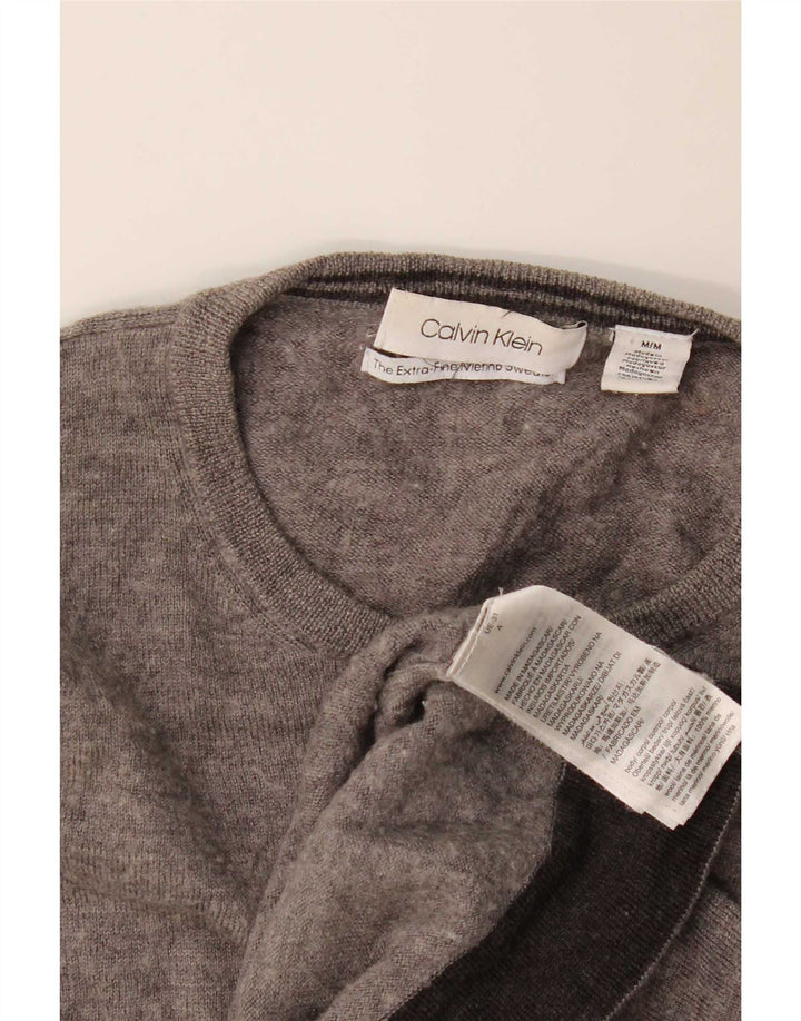 Męski sweter Calvin Klein z okrągłym dekoltem, średnioszary, nakrapiany, z wełny merynosów