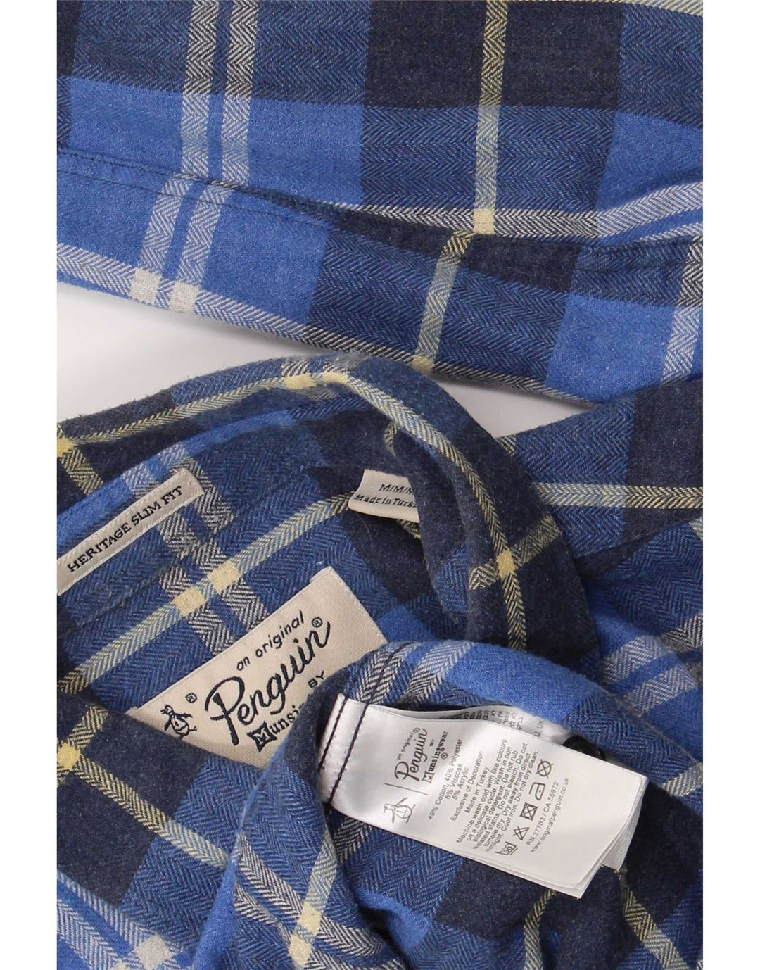 Męska koszula flanelowa Penguin Heritage Fit, bawełniana w średnią niebieską kratkę