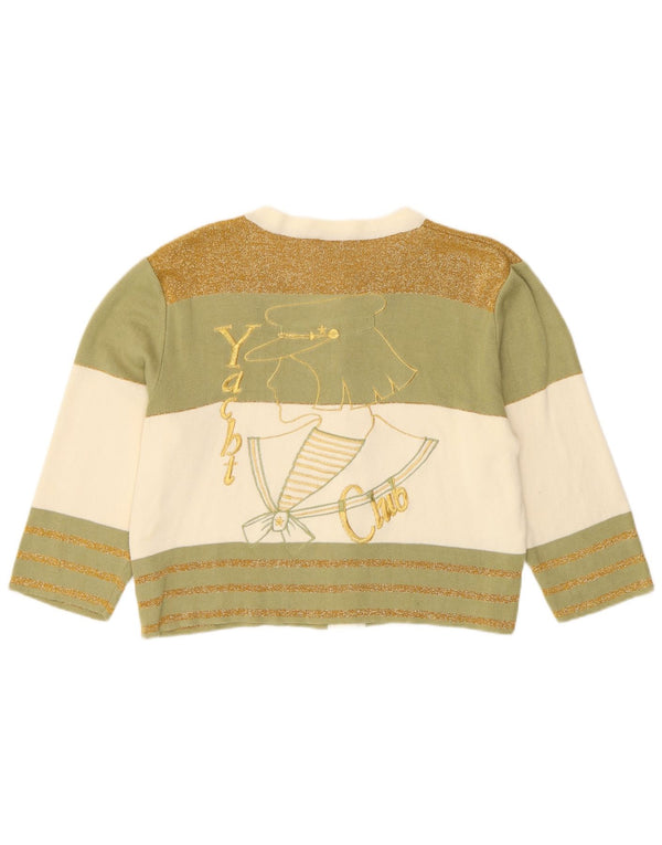 Vintage damski sweter typu Crop Crop Cardigan UK 12, średnia bawełna w paski khaki