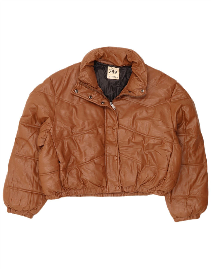 Damska kurtka oversize ze sztucznej skóry Zara UK 18 XL, brązowy poliester