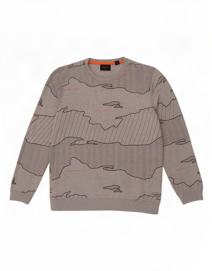 Męski sweter Scotch & Soda z abstrakcyjnym wzorem, duży, szary, bawełniany