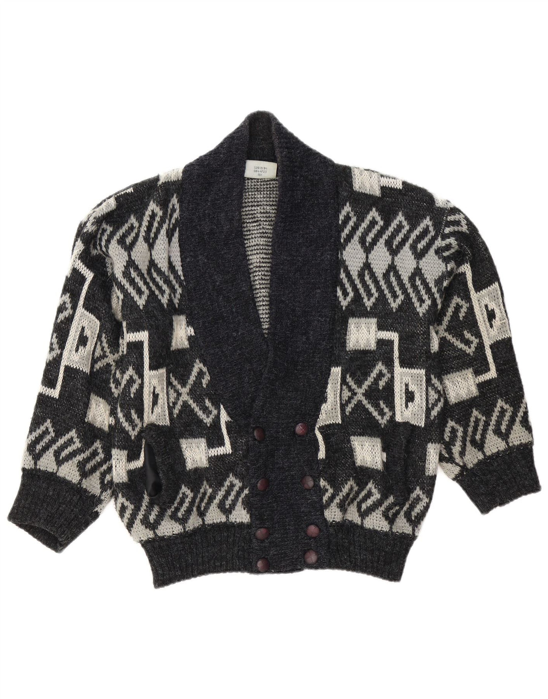 Vintage męski sweter rozpinany, duży, szary, geometryczny