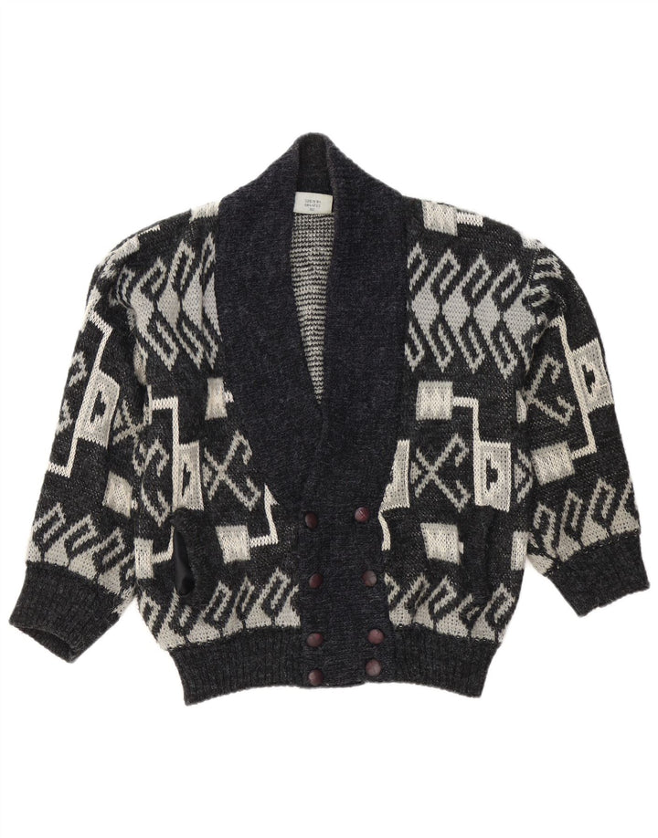 Vintage męski sweter rozpinany, duży, szary, geometryczny