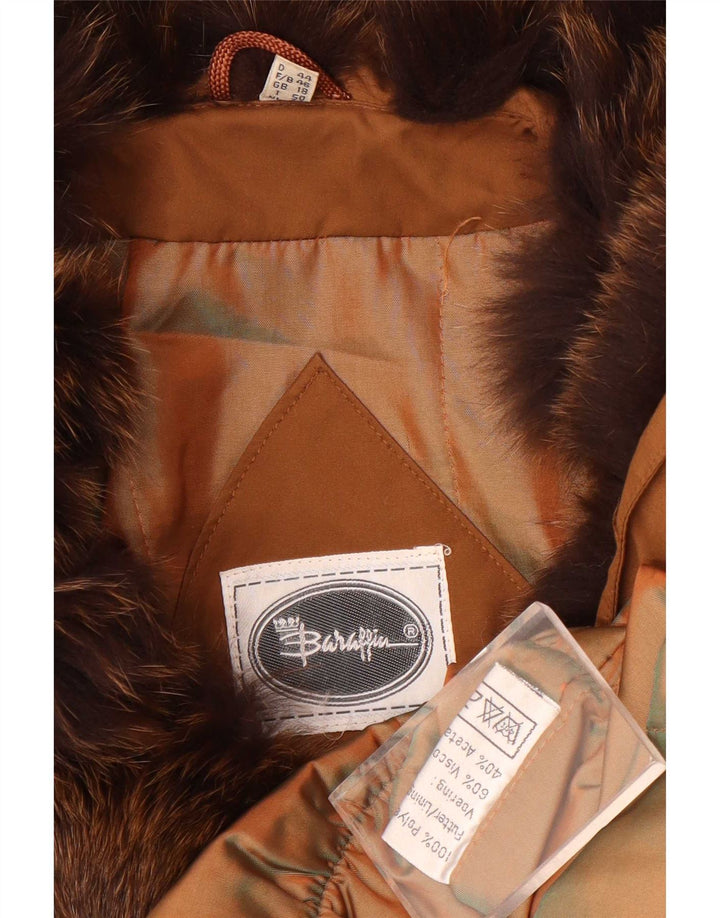 Vintage damski płaszcz oversize z kapturem UK 18 XL, brązowy poliester