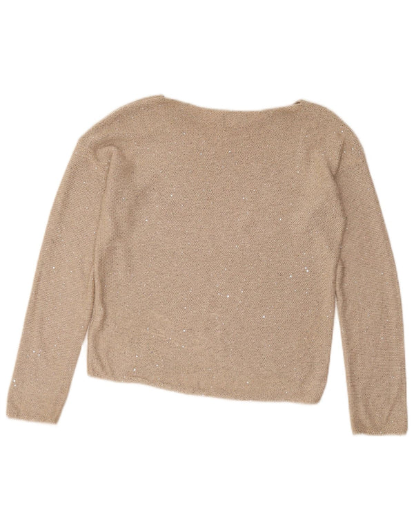 Sweter damski Benetton z dekoltem w łódkę UK 12, średni beż, nakrapiany