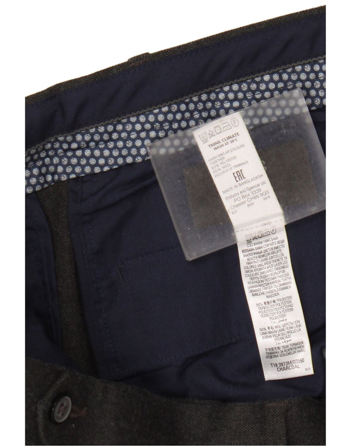 Marks & Spencer Męskie proste spodnie garniturowe W38 L31 Szara bawełna