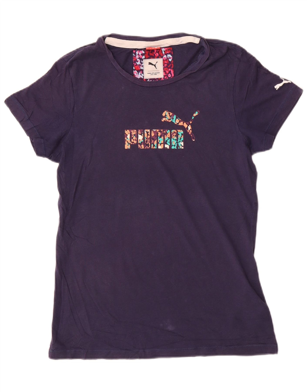 Damska koszulka z grafiką Puma Top UK 12 Średni granatowy, bawełniany