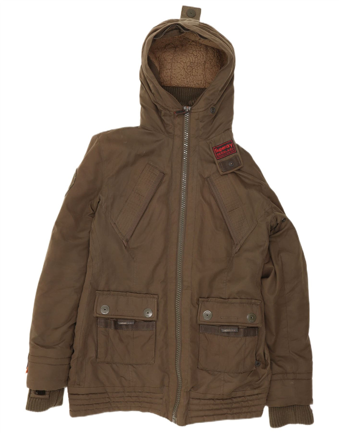 Damska kurtka wiatrówka z kapturem Superdry UK 16, duży poliester khaki