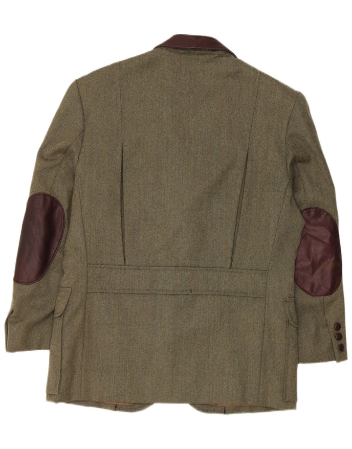Męska marynarka zapinana na 3 guziki w stylu vintage, UK 38, średni kolor khaki