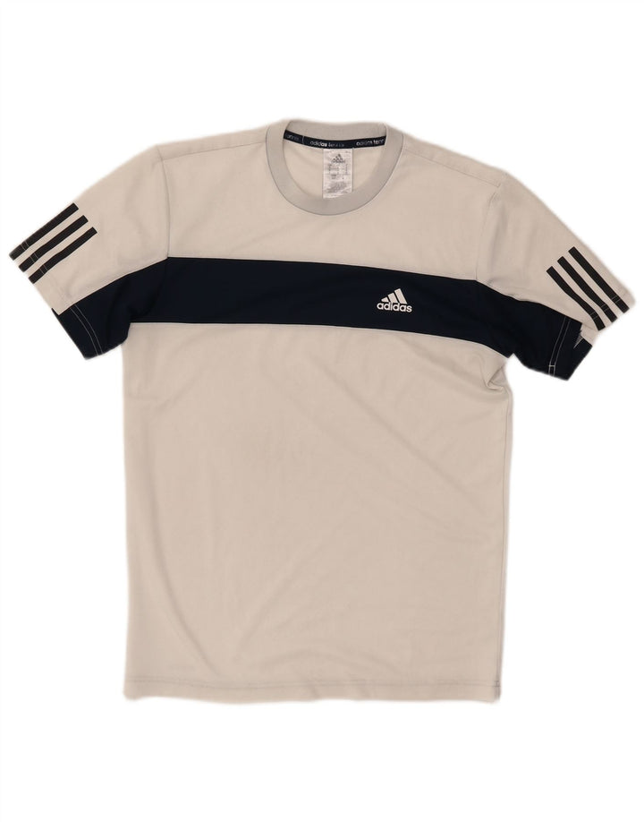 Męski T-shirt tenisowy ADIDAS, mały, biały, poliestrowy blok kolorów