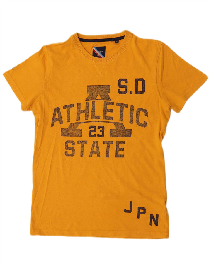 Męski T-shirt z grafiką Superdry, mały, żółty, bawełniany