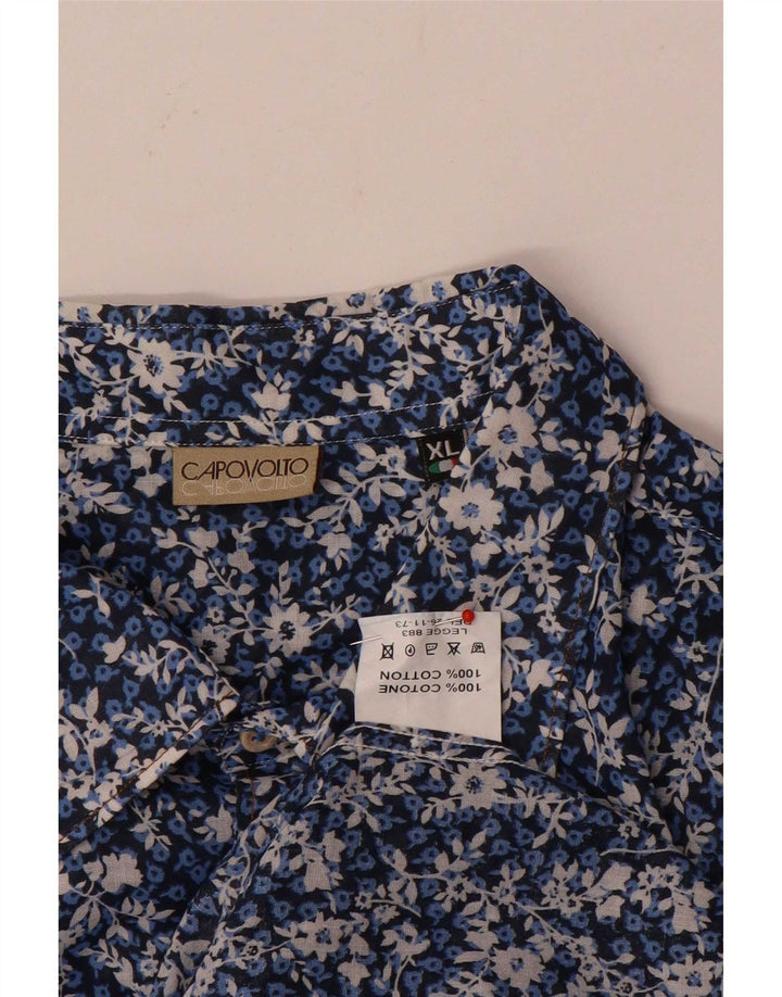 Koszula męska w stylu vintage XL, niebieska, bawełniana w kwiaty